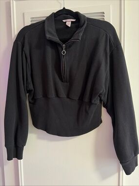 Victoria's Secret Women XL Black Crop Quarter-Zip  Pullover Sweater Long Sleeve